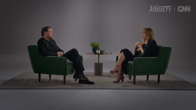 Jennifer Lawrence sitting during a filmed conversation.