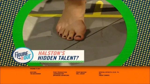 Halston Sage shown in a close-up of a bare foot during a television appearance.