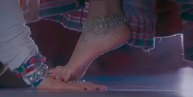 Deepika Padukone showing her bare foot during a close-up screen scene.