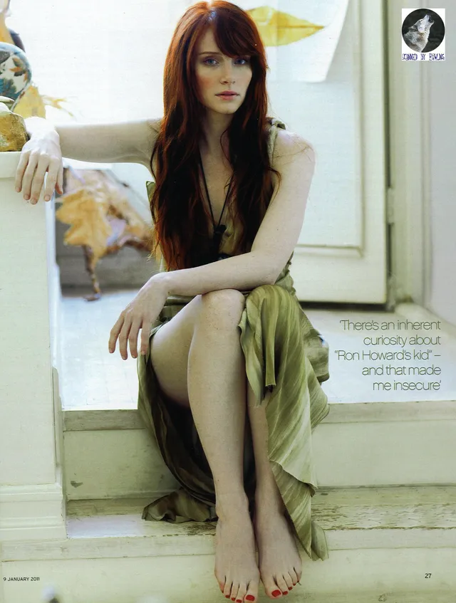 Bryce Dallas Howard sitting beside a window for a portrait.
