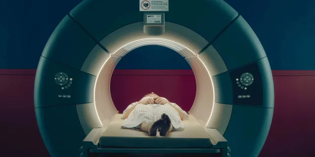 Chloë Grace Moretz lying in a medical scanner in a screen image.