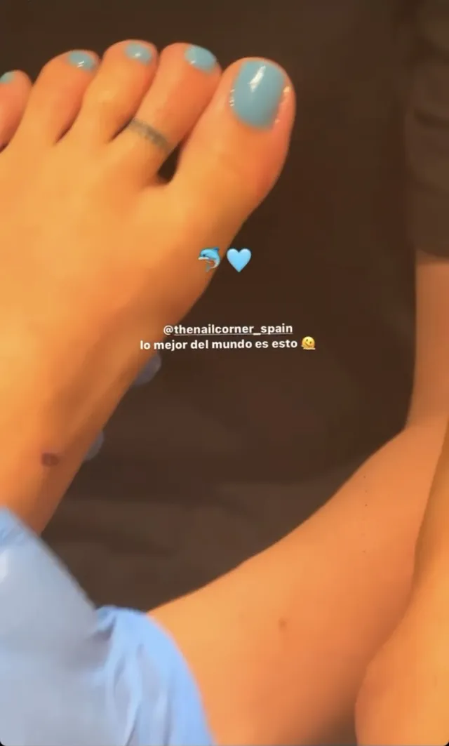 María Pedraza shown in a close-up of a bare foot during a pedicure.