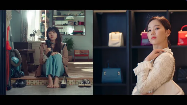 Bae Suzy sitting barefoot in an interior scene.