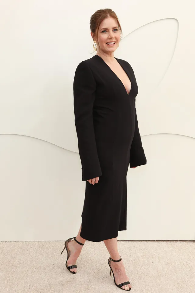Amy Adams posing at an event in a black dress.