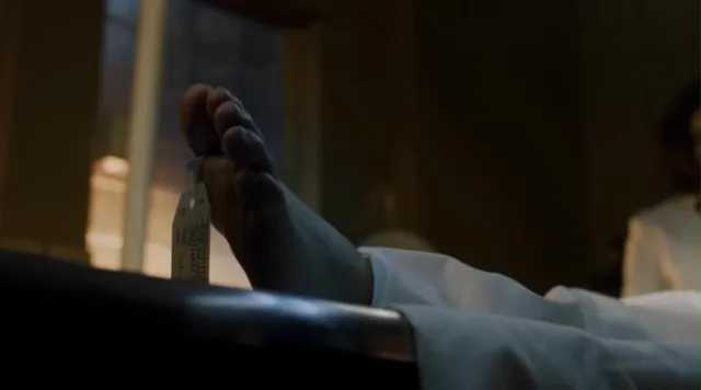 Willa Fitzgerald resting a bare foot on a bathtub edge in a scene.