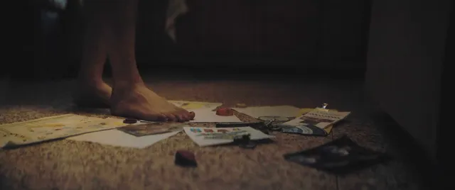 AnnaSophia Robb a close-up of bare feet on a floor during a screen scene.