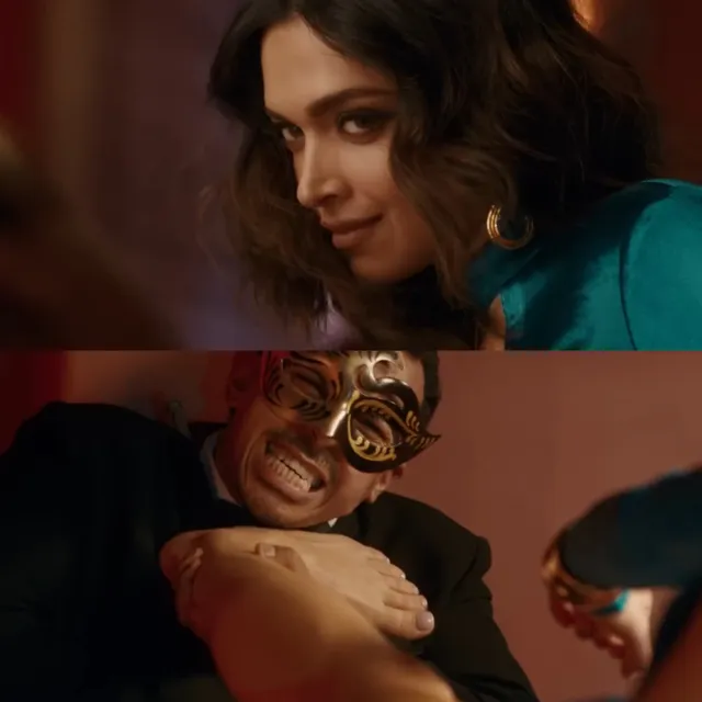 Deepika Padukone appearing in a two-panel dramatic screen scene.