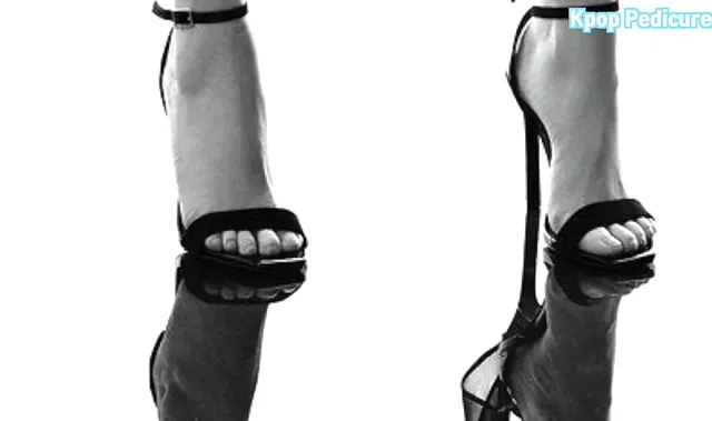Han So-hee wearing black open-toe heels in a monochrome photograph.