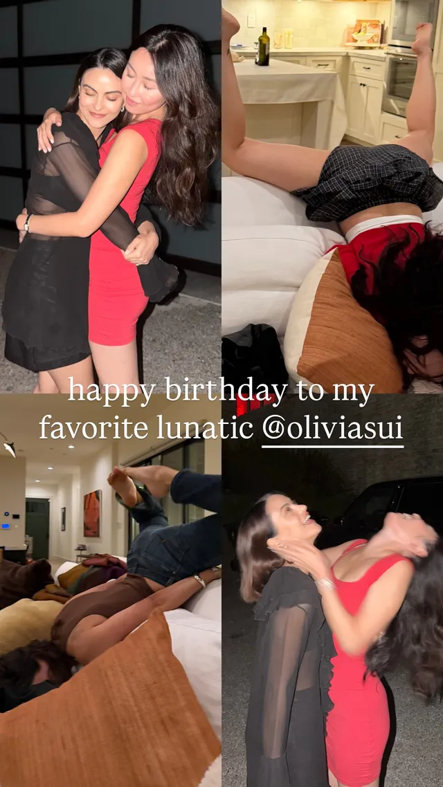 Camila Mendes appearing in a collage of photographs with friends.