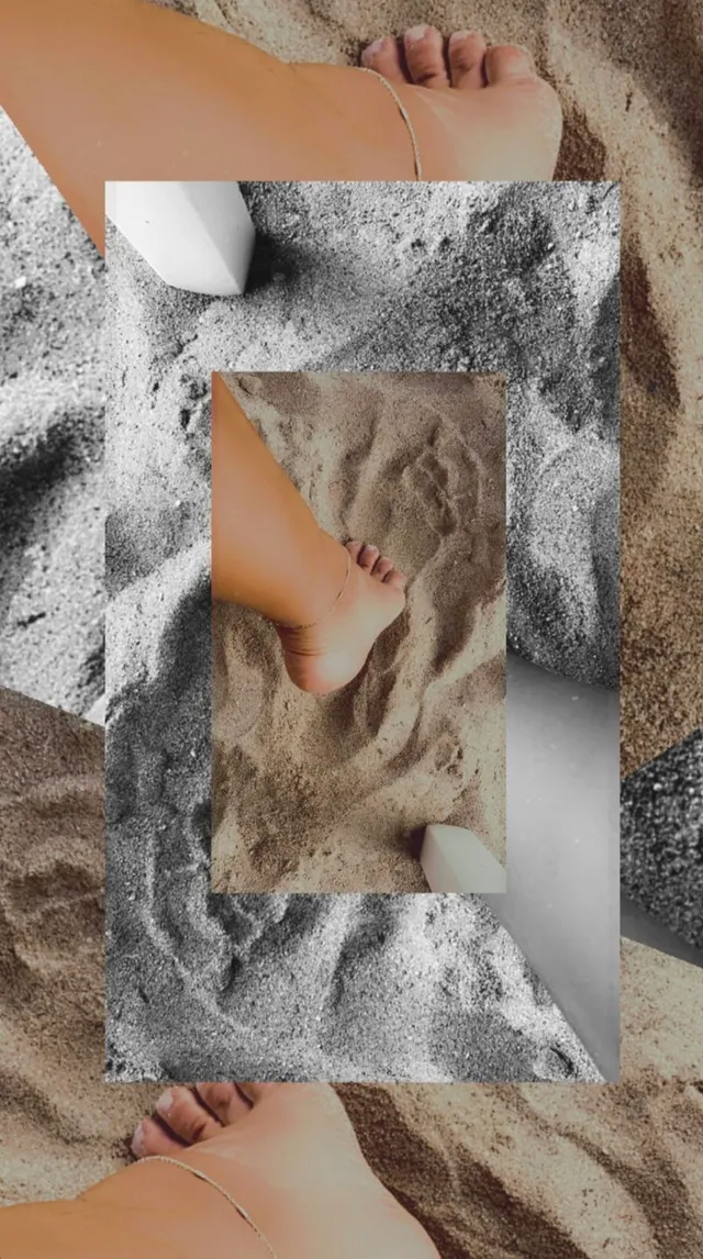 Sierra Capri shown in a collage of bare feet in sand.